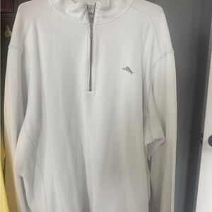 Tommy Bahama Men’s 3XLT White Quarter-Zip Pullover with gray Logo.